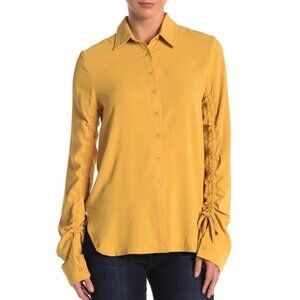 Ruched Sleeves Button Up Top